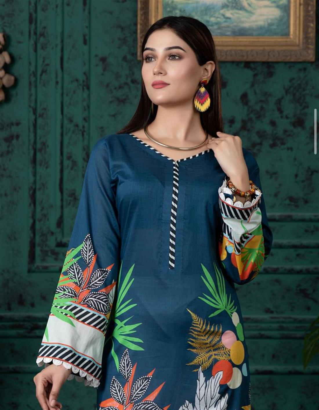 Blue & Multicolour Digital Print Lawn Ladies Tunics and Kurta
