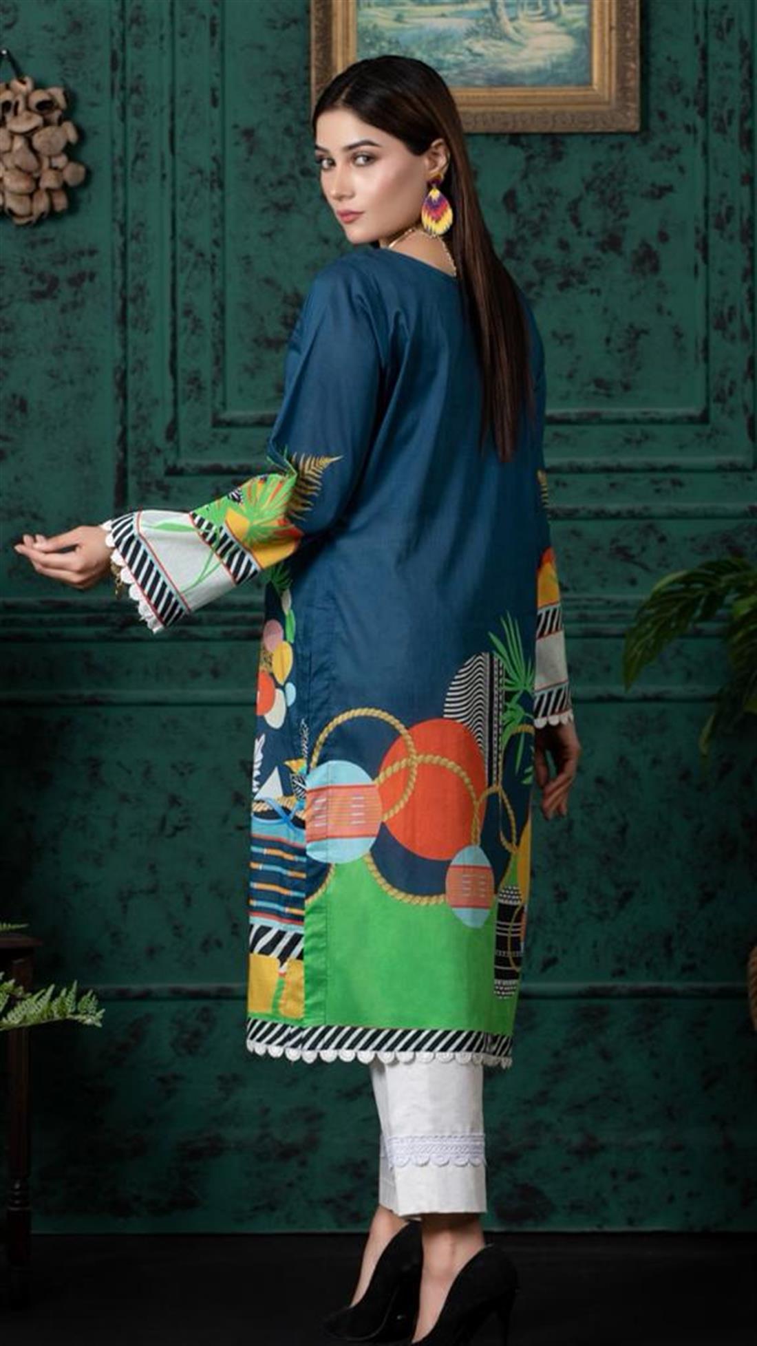 Blue & Multicolour Digital Print Lawn Ladies Tunics and Kurta
