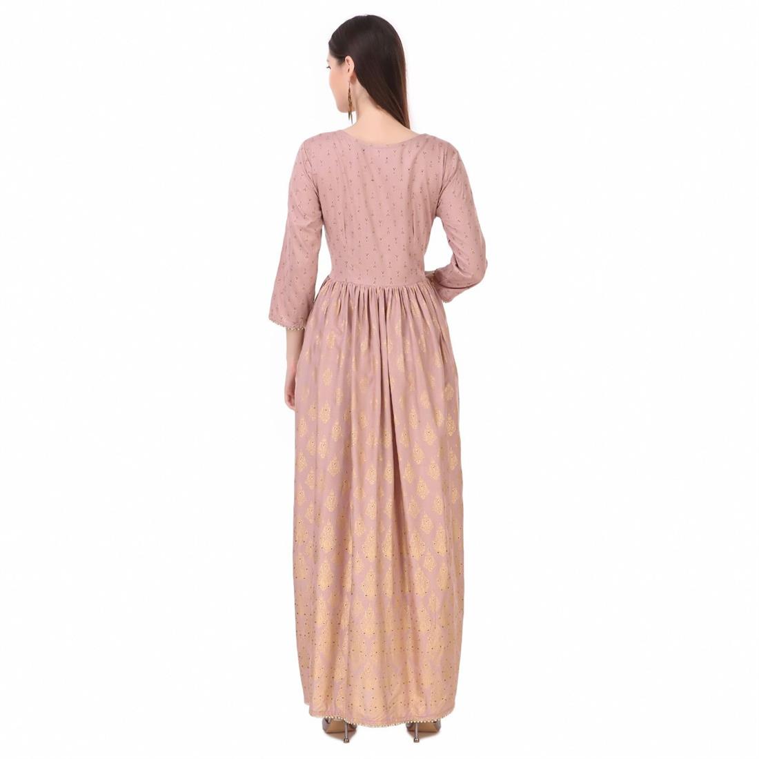 Dusty Pink Off White 1 PC Women Polka Print Rayon Flared Kurta