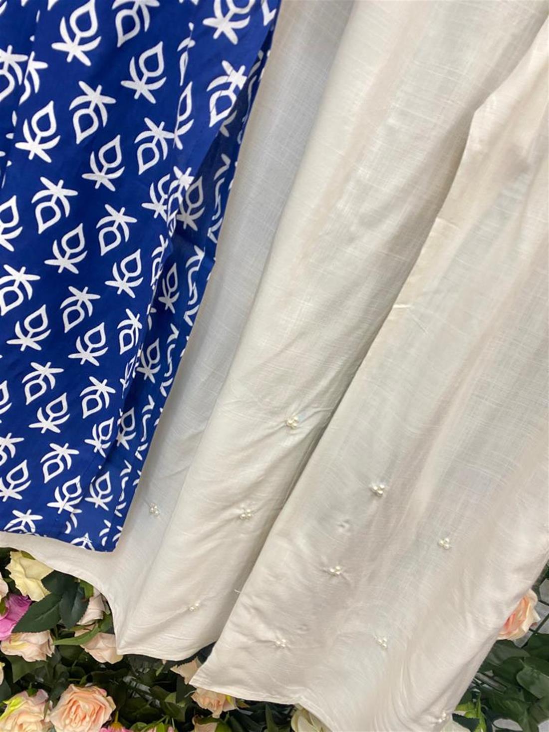 Blue & White Palazzo Red/White 2 Piece Readymade Kurta & Plazzo Trouser