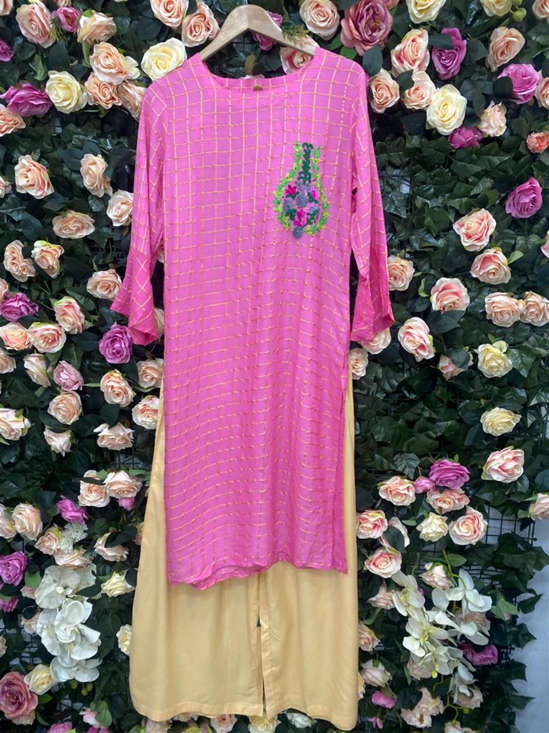 Pink & Peach Palazzo Pink/Peach 2 Piece Readymade Kurta & Plazzo Trouser