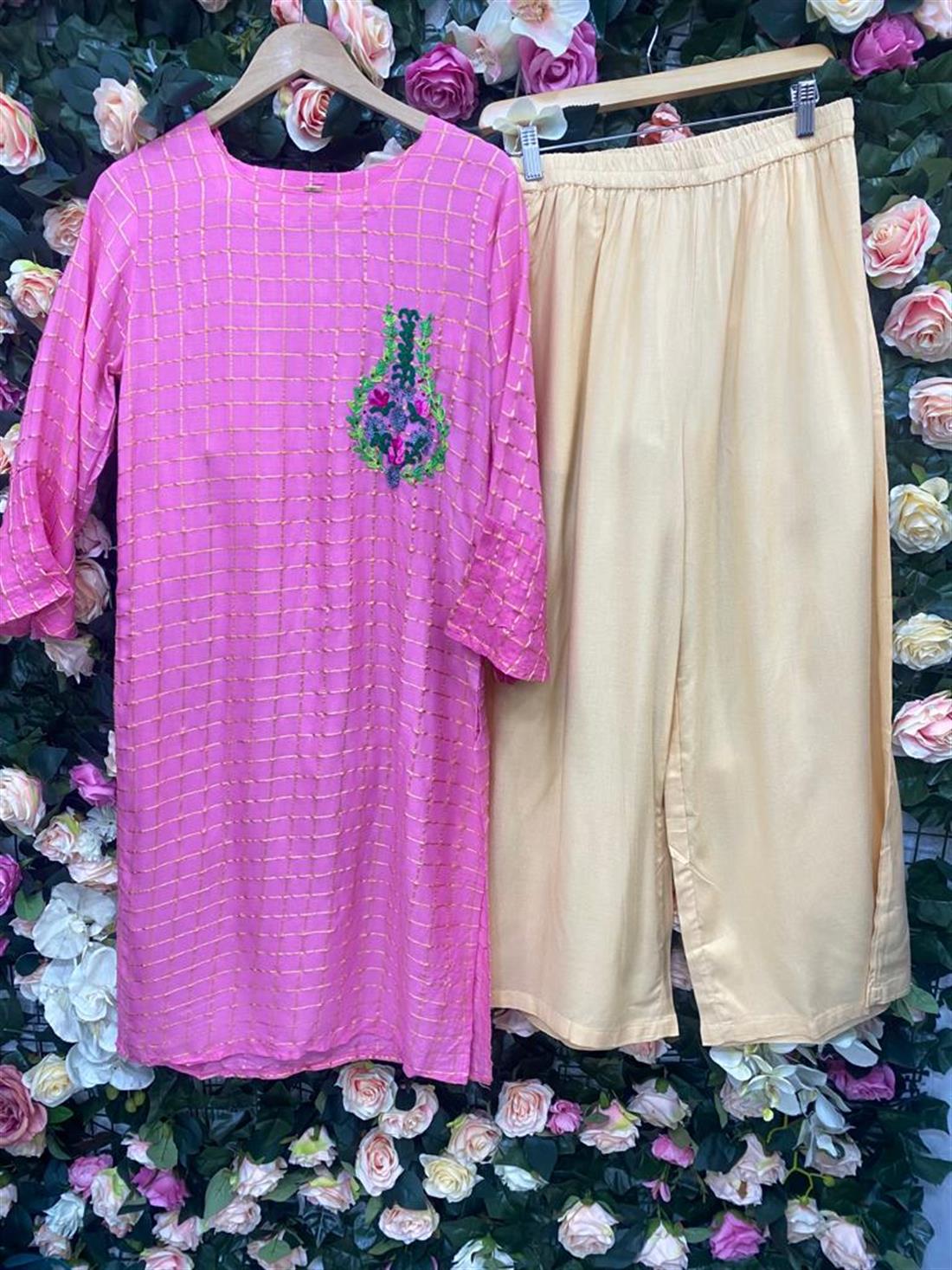Pink & Peach Palazzo Pink/Peach 2 Piece Readymade Kurta & Plazzo Trouser