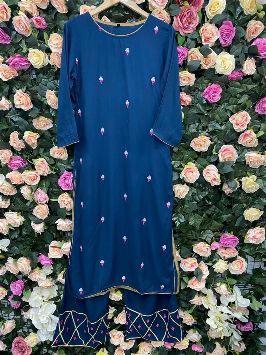 Navy Blue Palazzo 2 Piece Readymade Kurta and Plazzo Trouser