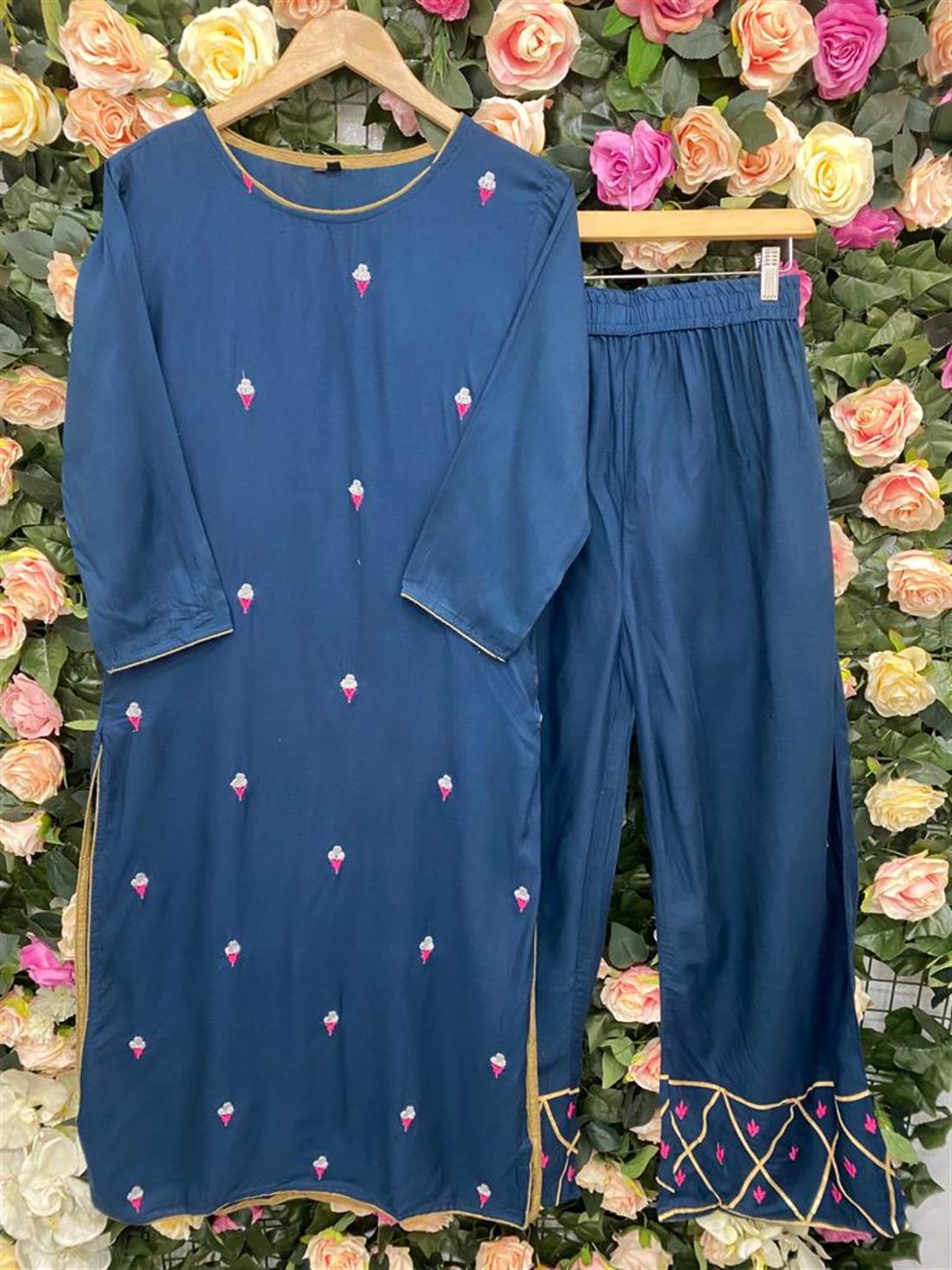 Navy Blue Palazzo 2 Piece Readymade Kurta and Plazzo Trouser