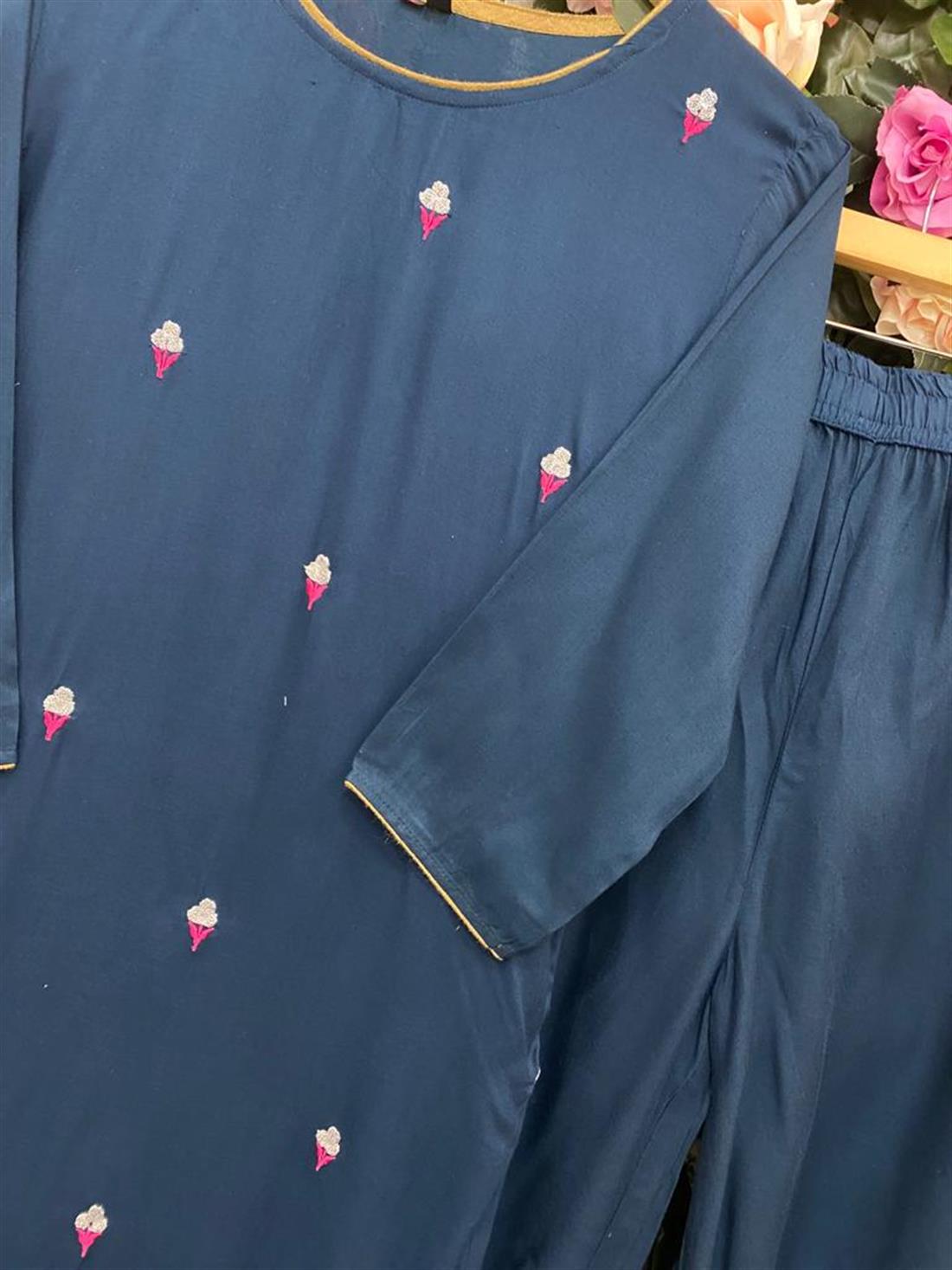 Navy Blue Palazzo 2 Piece Readymade Kurta and Plazzo Trouser