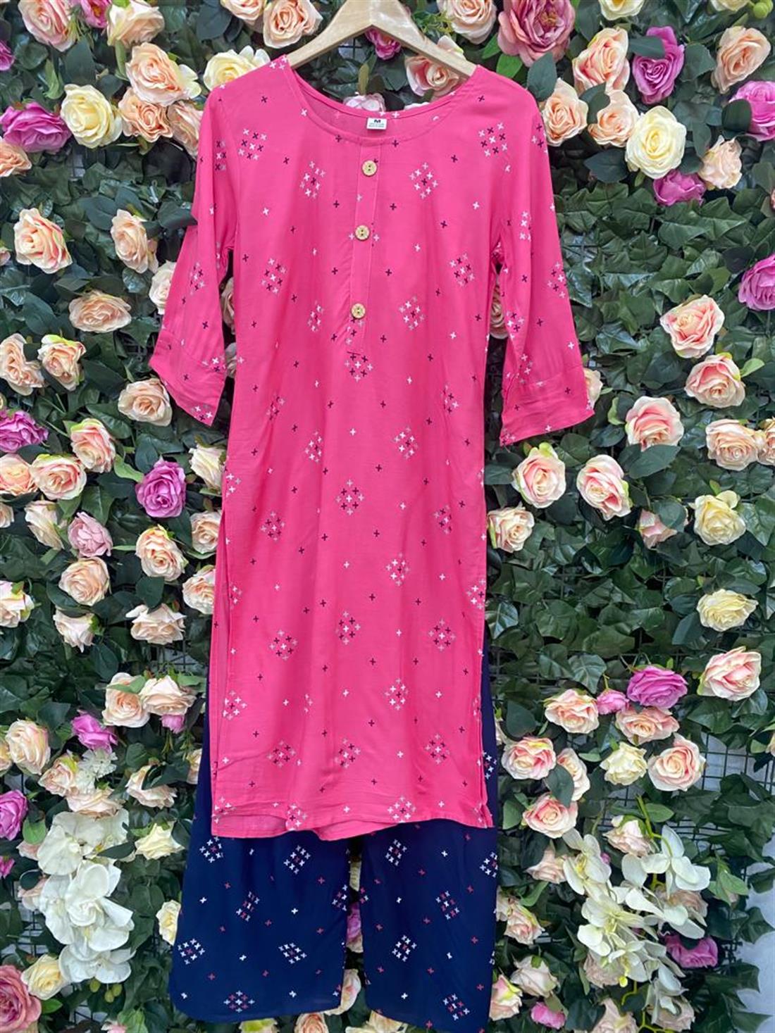 Pink & Blue Palazzo Pink/Blue 2 Piece Readymade Kurta and Plazzo Trouser