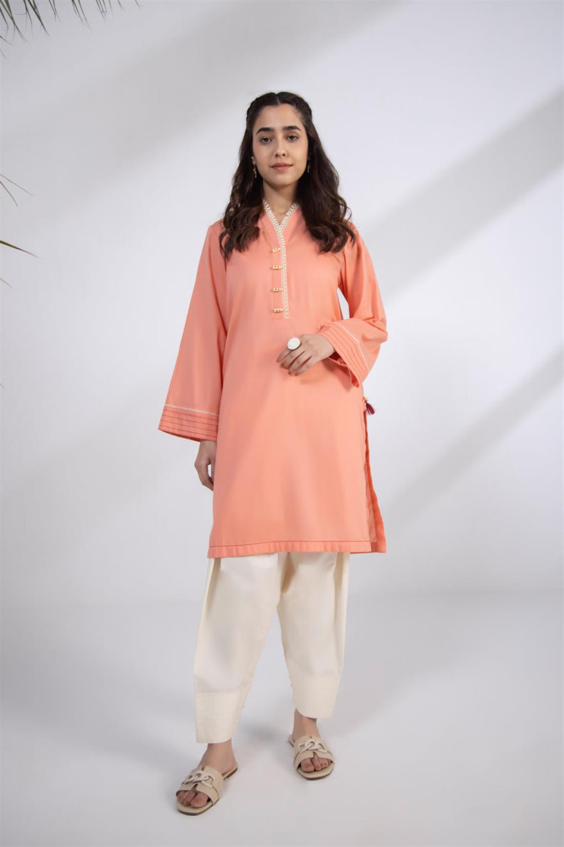 Flamingo Pink 1 PC Solid Lawn Straight Kurta