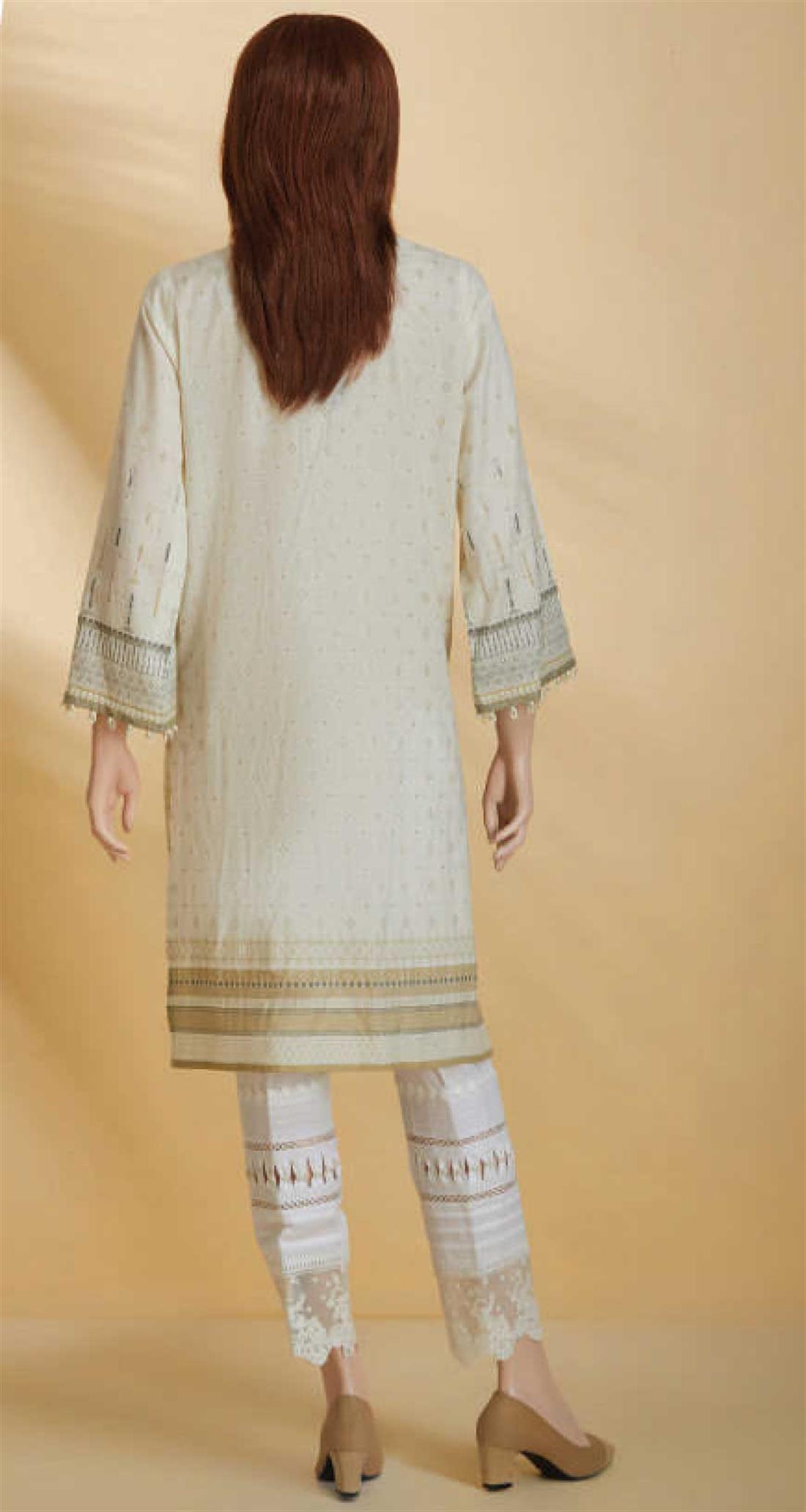 Cream 1 PC Printed Cotton Ladies Readymade Kurta