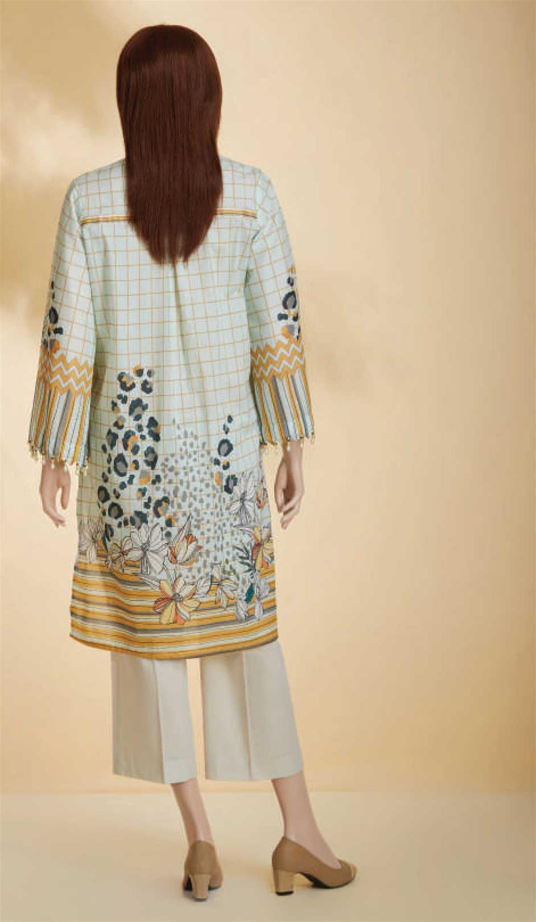 Mint Printed Cotton Kurta with Lace Embroidered