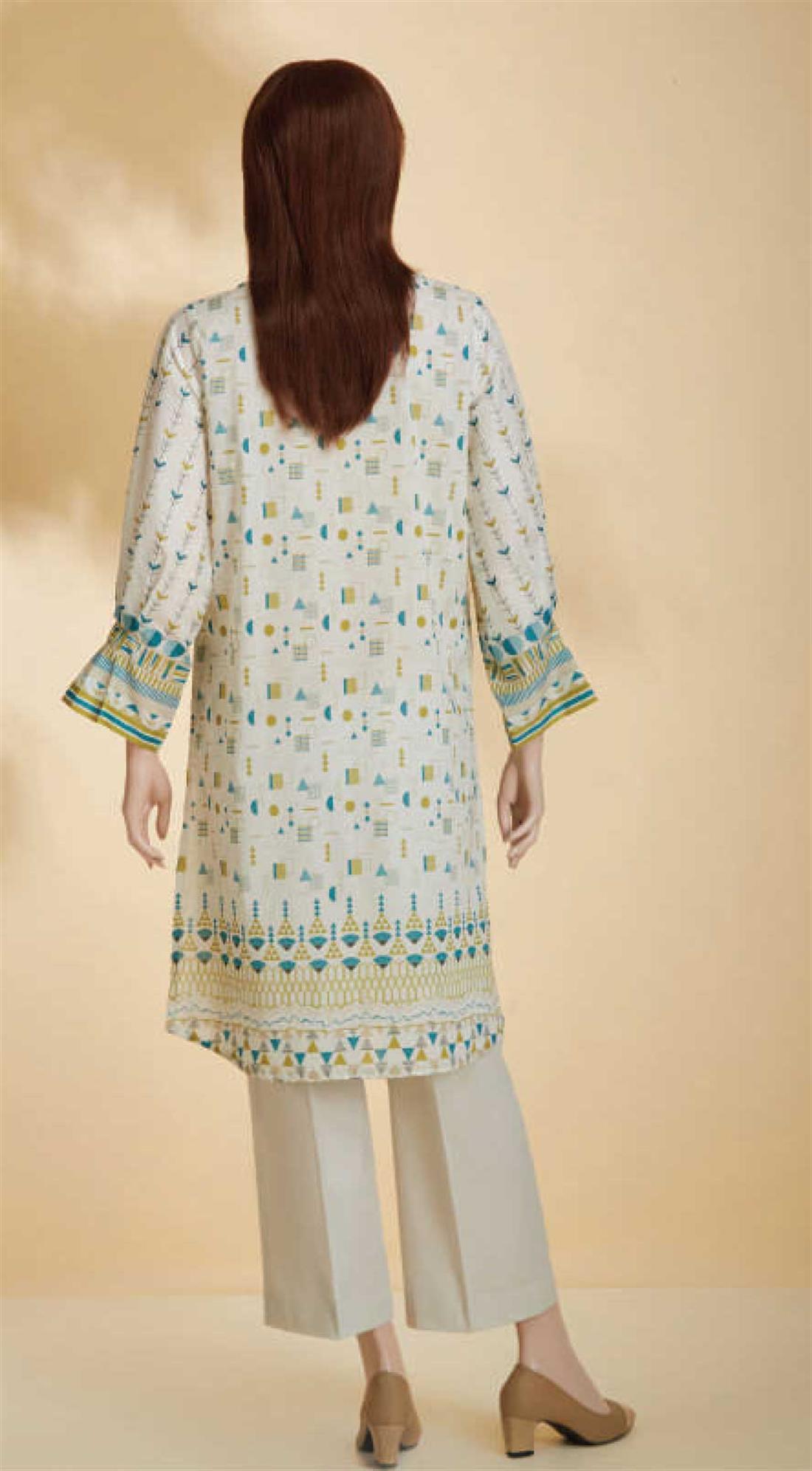 Off White Printed Cotton Ladies Readymade Kurta