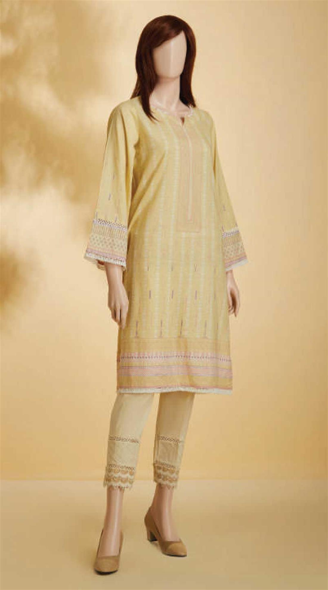 Yellow 1 PC Printed Cotton Ladies Readymade Kurta