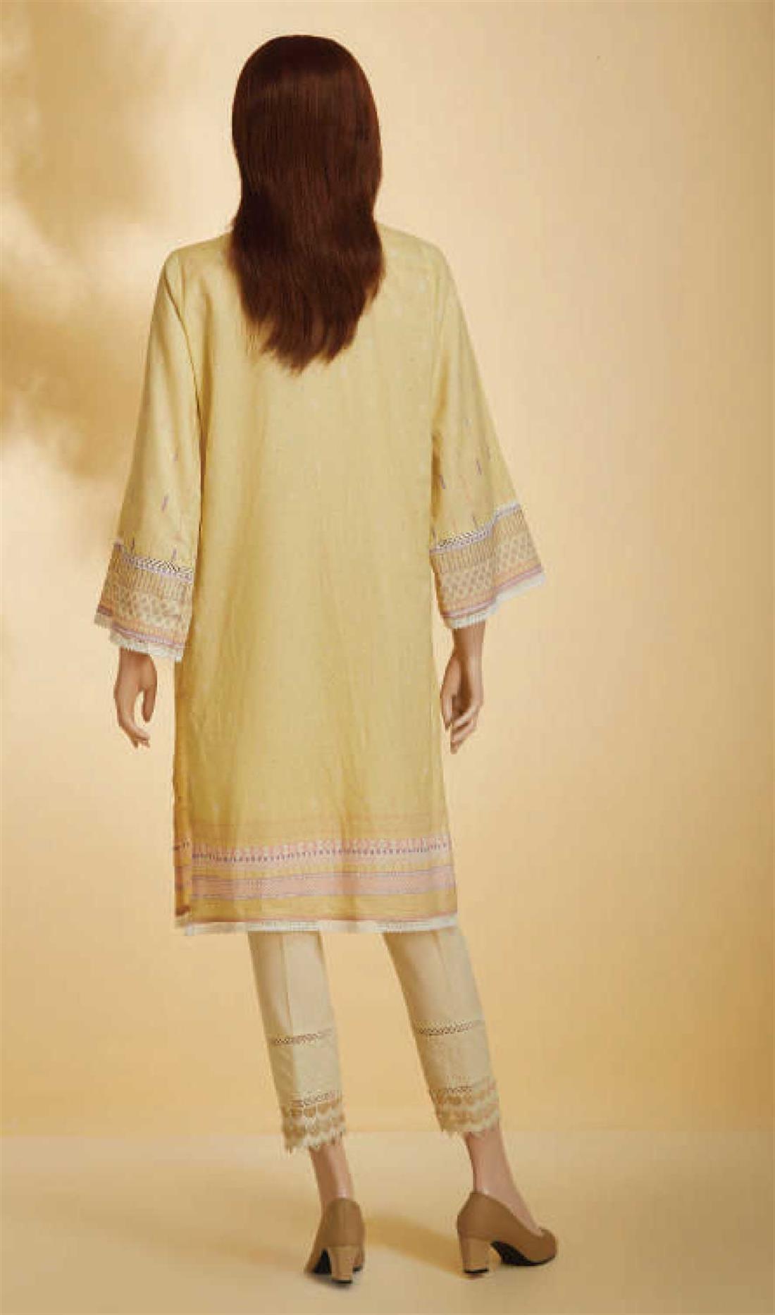 Yellow 1 PC Printed Cotton Ladies Readymade Kurta