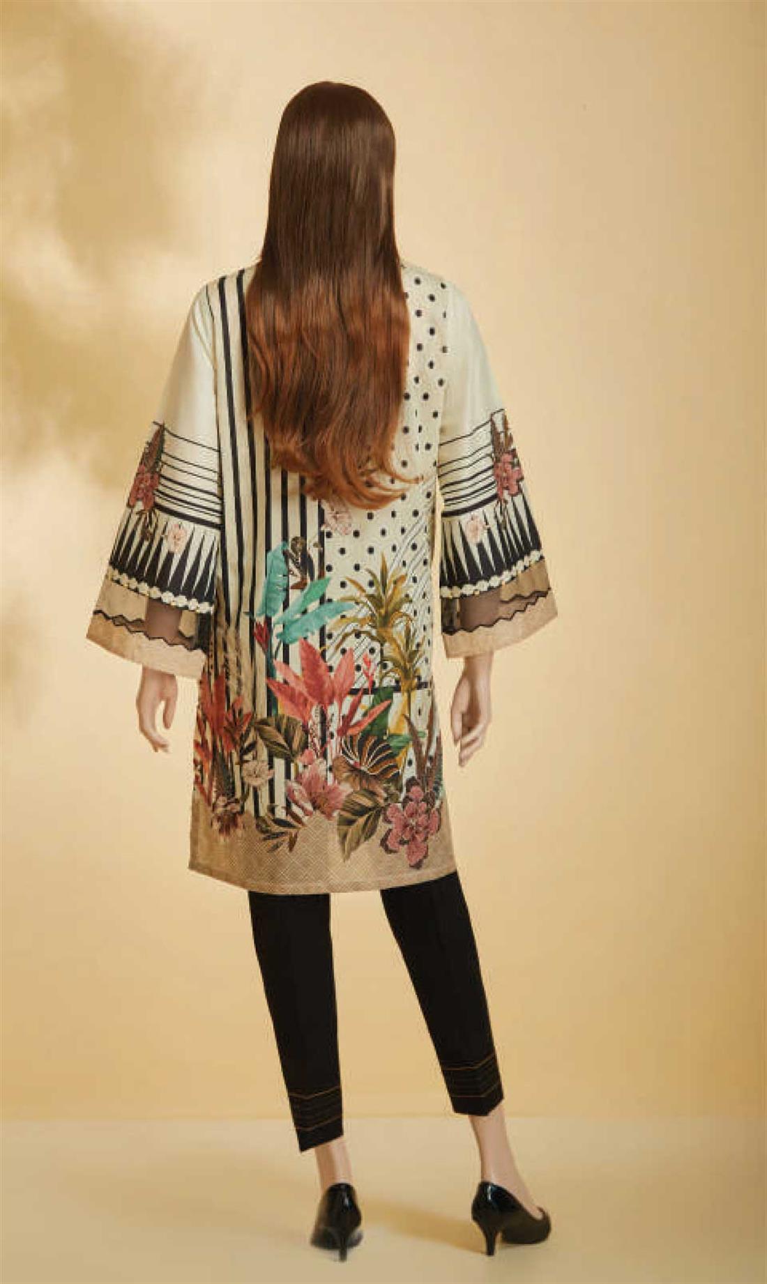 Cream & Black Cream/Black 1 PC Printed Cotton Readymade Kurta
