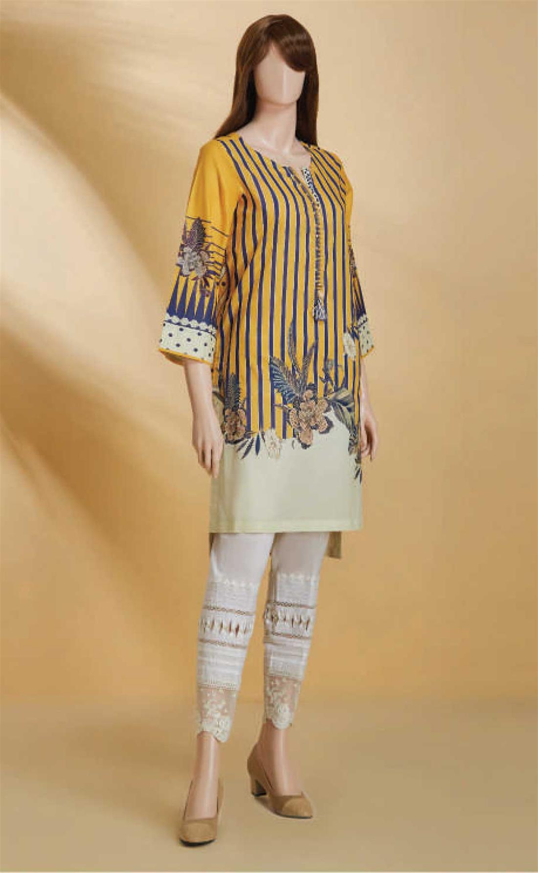Yellow & Navy Yellow/Navy 1 PC Printed Cotton Readymade Kurta
