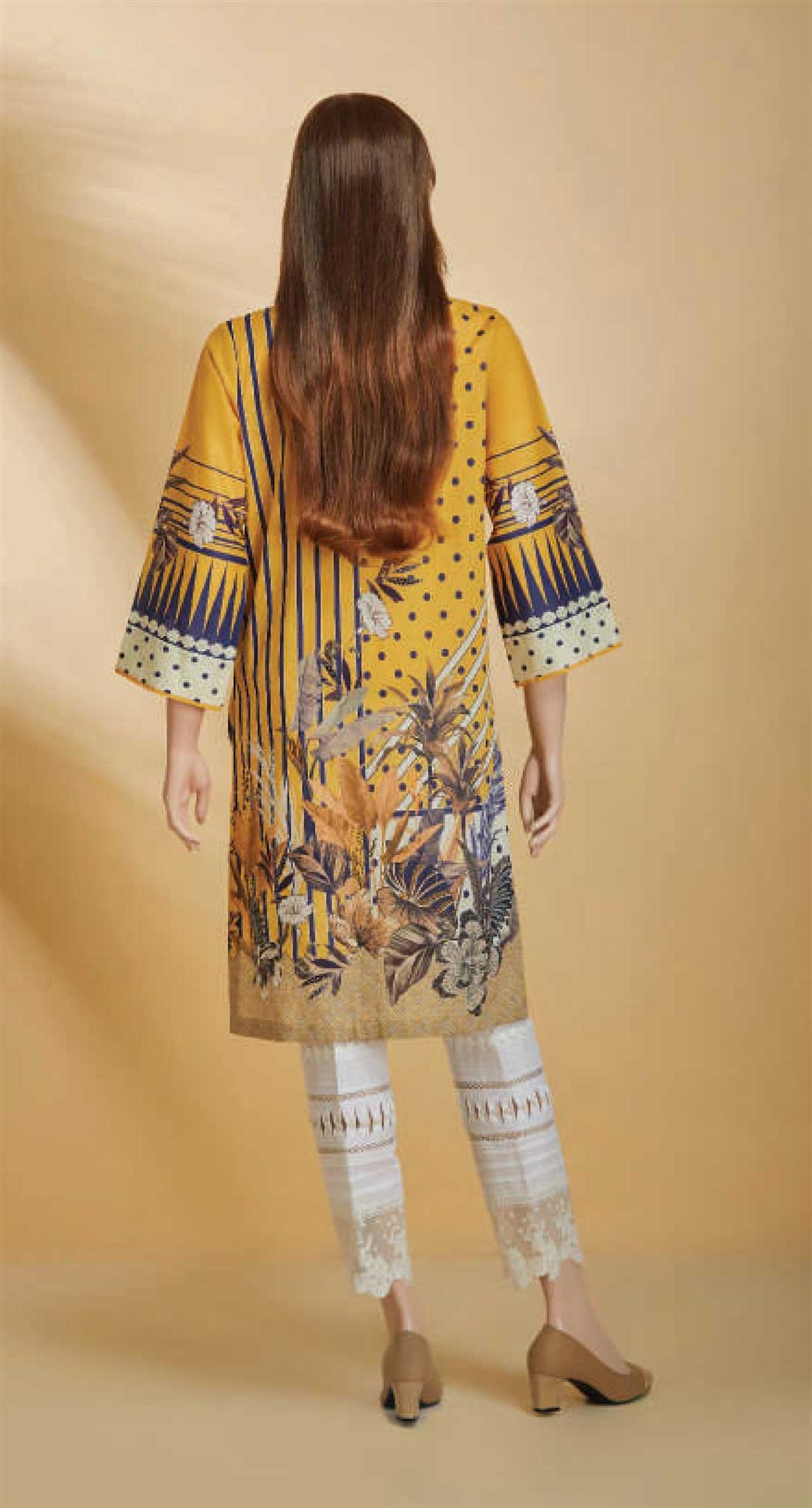 Yellow & Navy Yellow/Navy 1 PC Printed Cotton Readymade Kurta