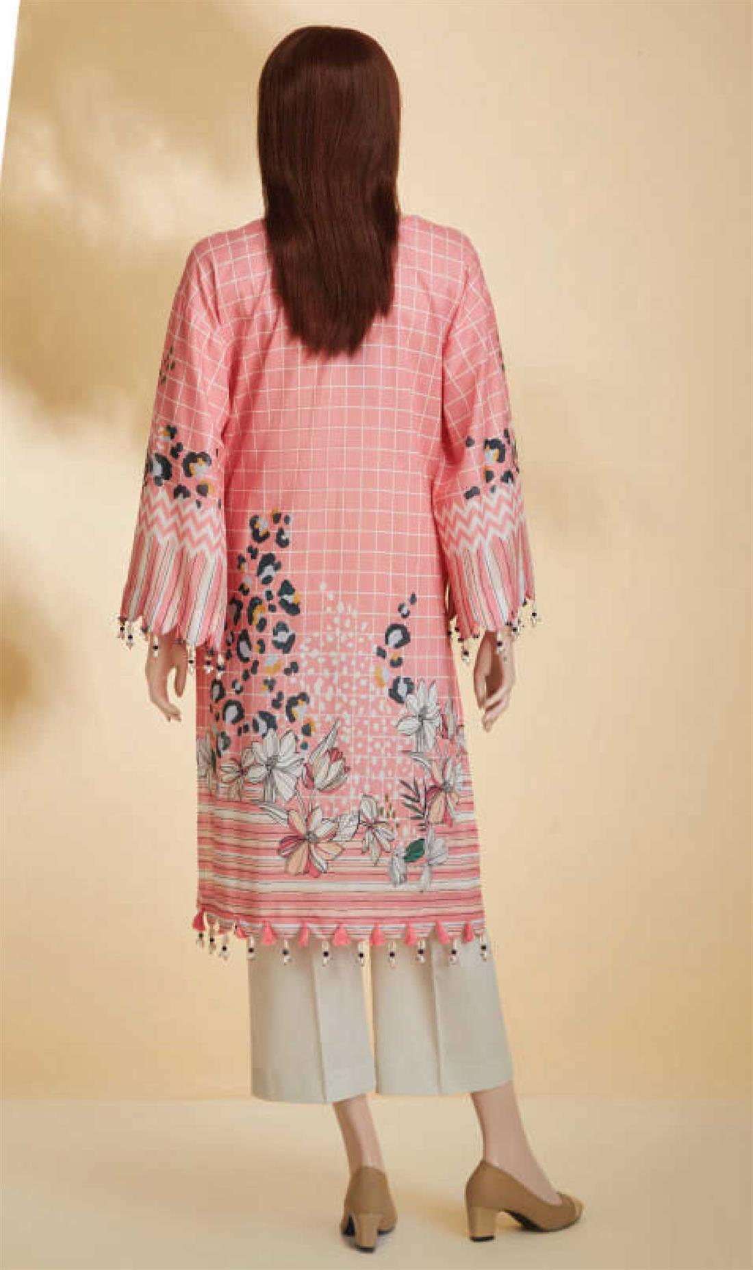 Pink 1 PC Printed Cotton Ladies Readymade Shirt