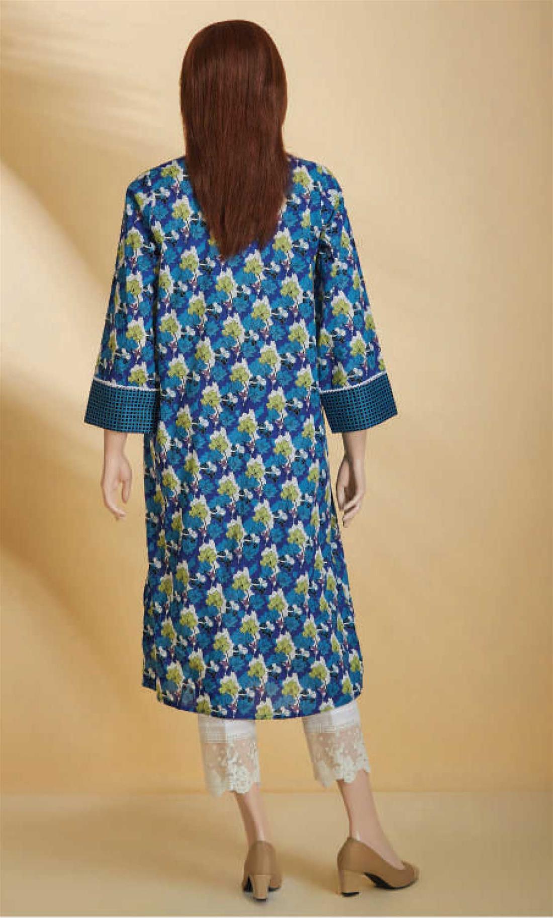 Blue 1 PC Printed Cotton Ladies Readymade Shirt