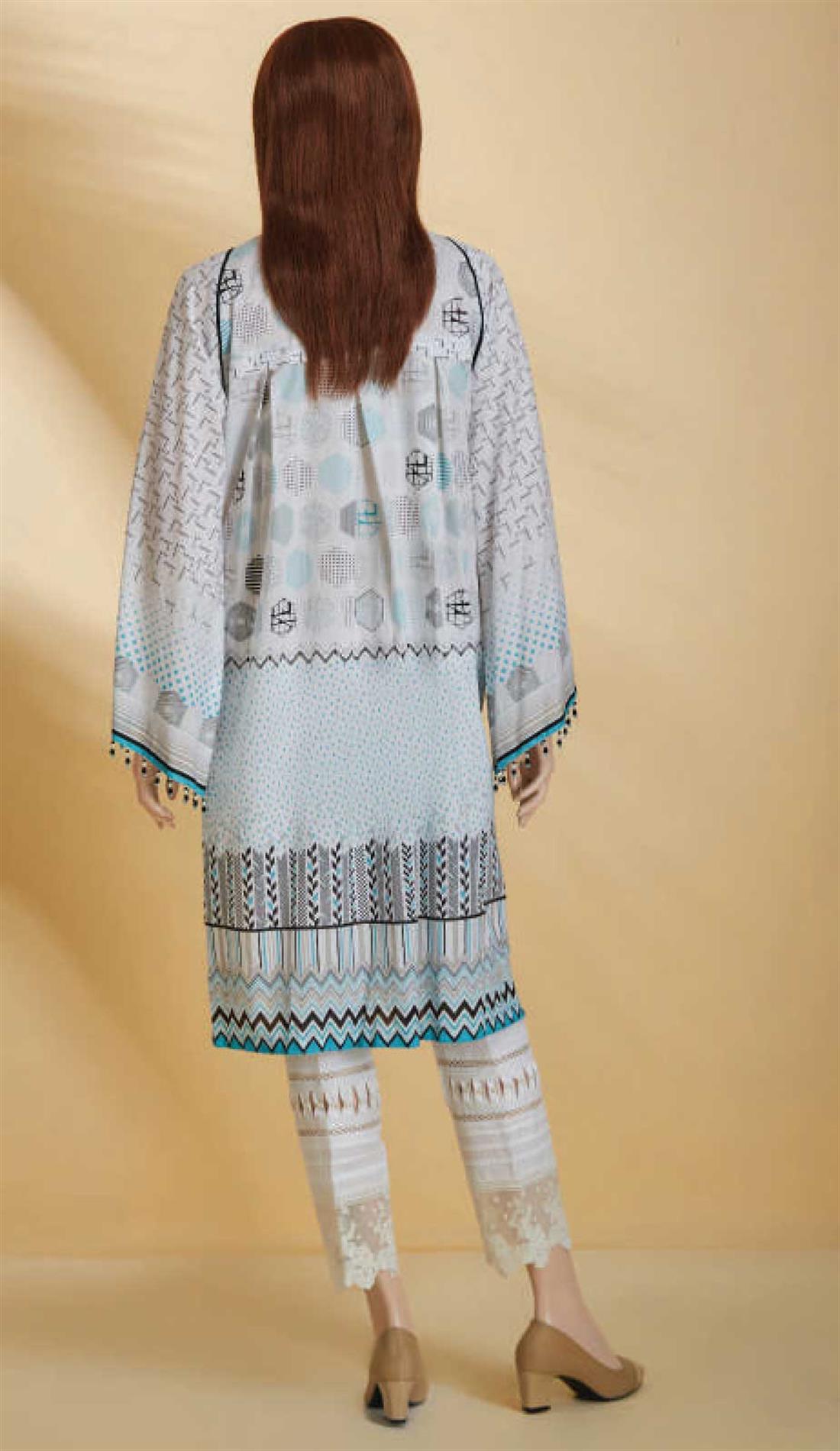 Light Grey Printed Cotton Lace Embroidered Shirt