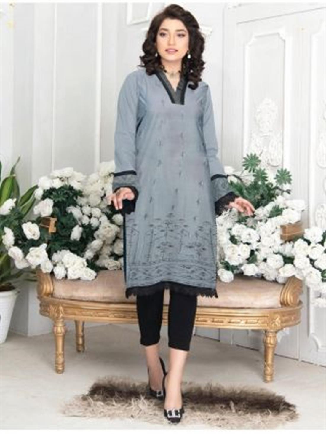 Grey Embroidered Lawn Ladies Tunics and Kurta