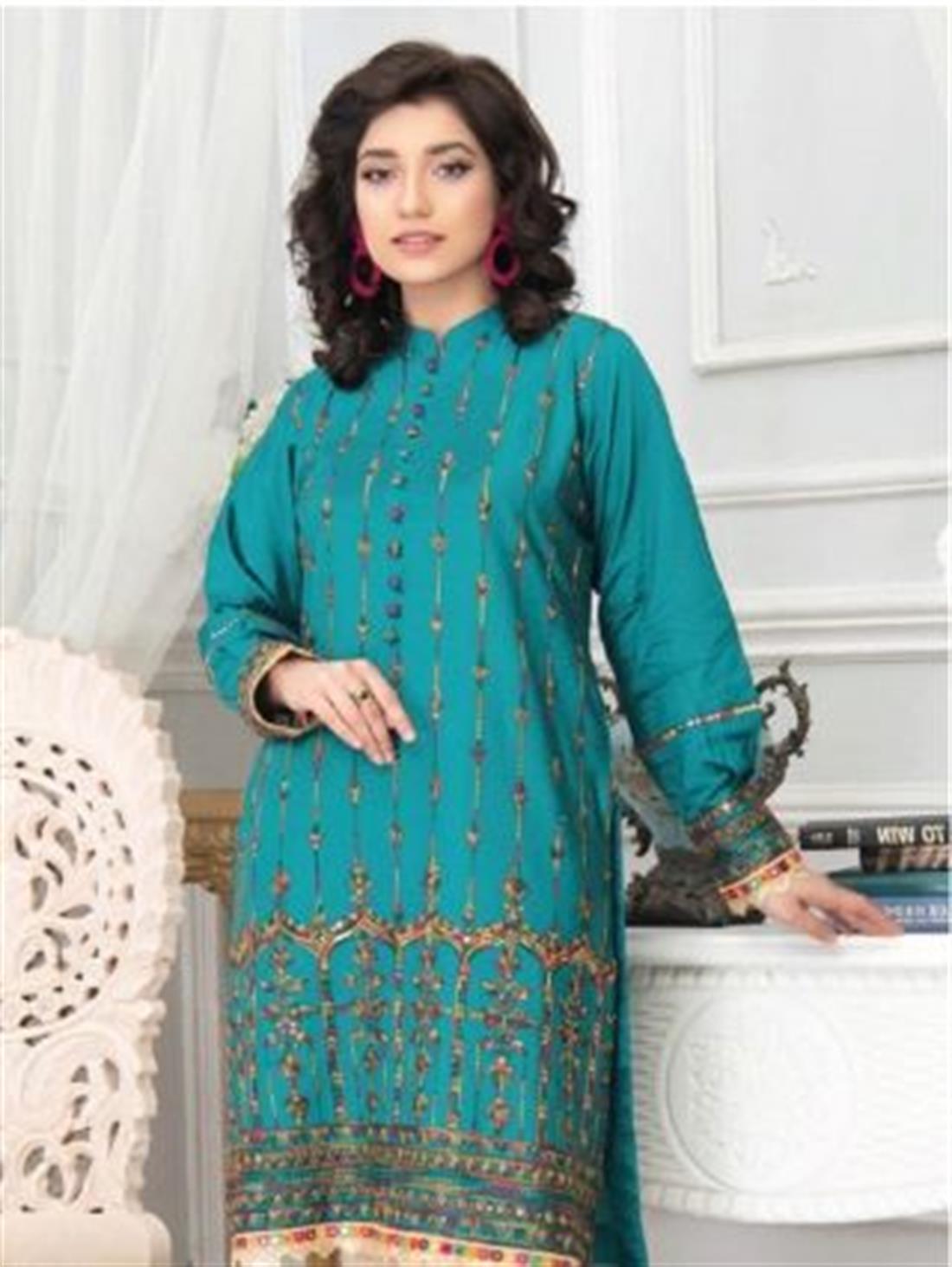 Turquoise Embroidered Lawn Ladies Tunics and Kurta