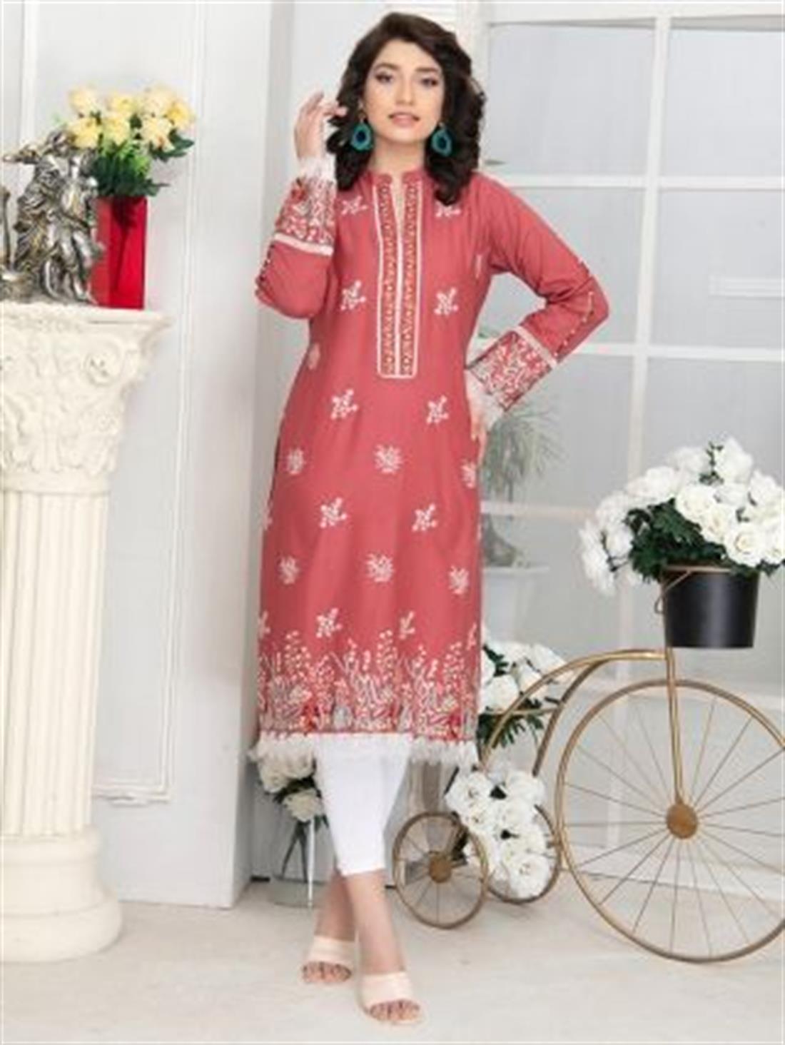 Dusty Pink Embroidered Lawn Ladies Tunics and Kurta