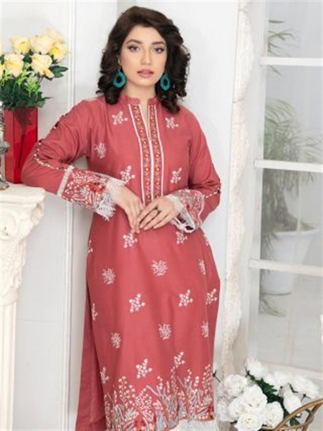 Dusty Pink Embroidered Lawn Ladies Tunics and Kurta