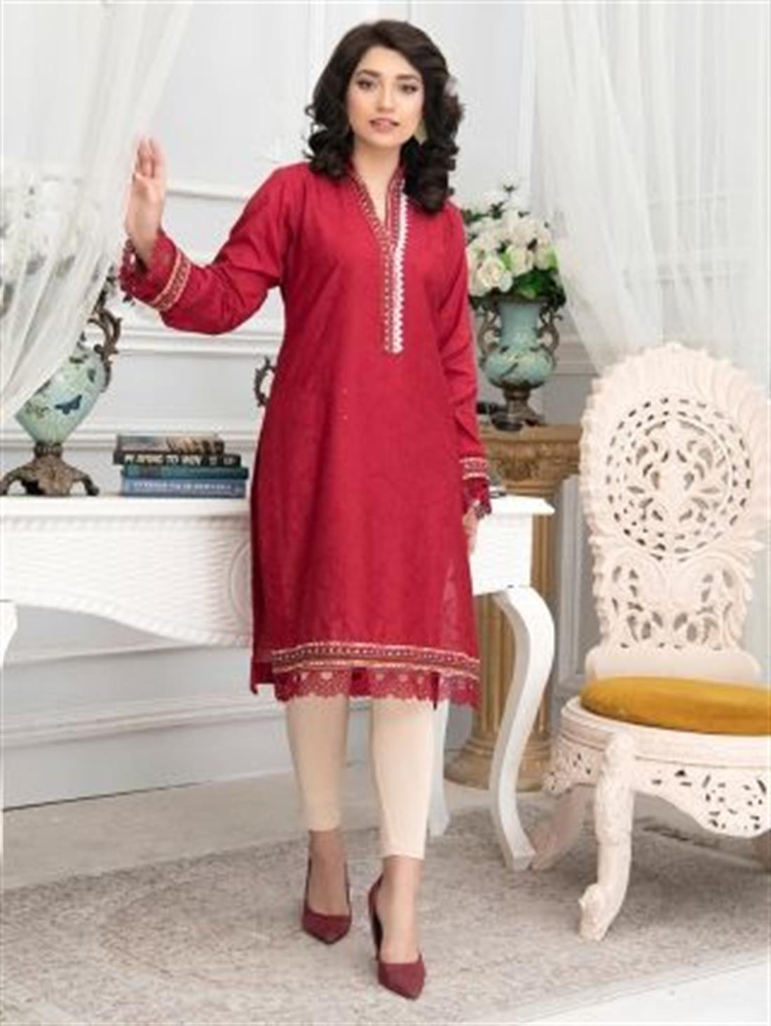 Maroon Embroidered Lawn Shirt