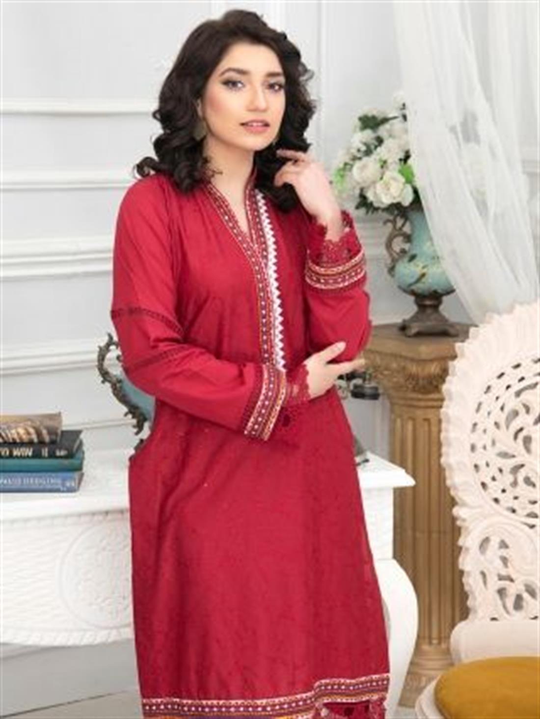 Maroon Embroidered Lawn Shirt