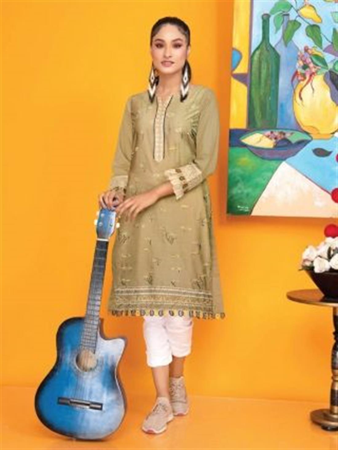 Beige Embroidered Lawn Ladies Tunics and Kurta