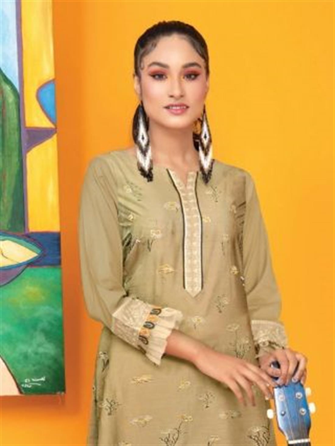 Beige Embroidered Lawn Ladies Tunics and Kurta