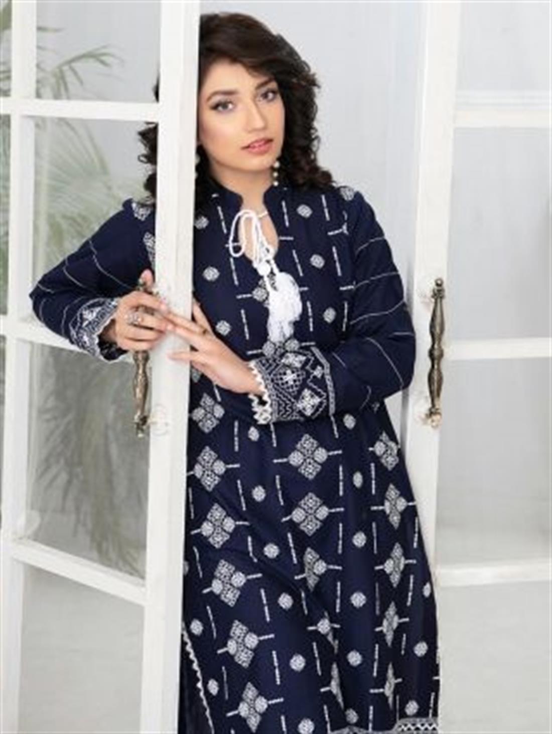 Navy Blue Embroidered Lawn Ladies Tunics and Kurta