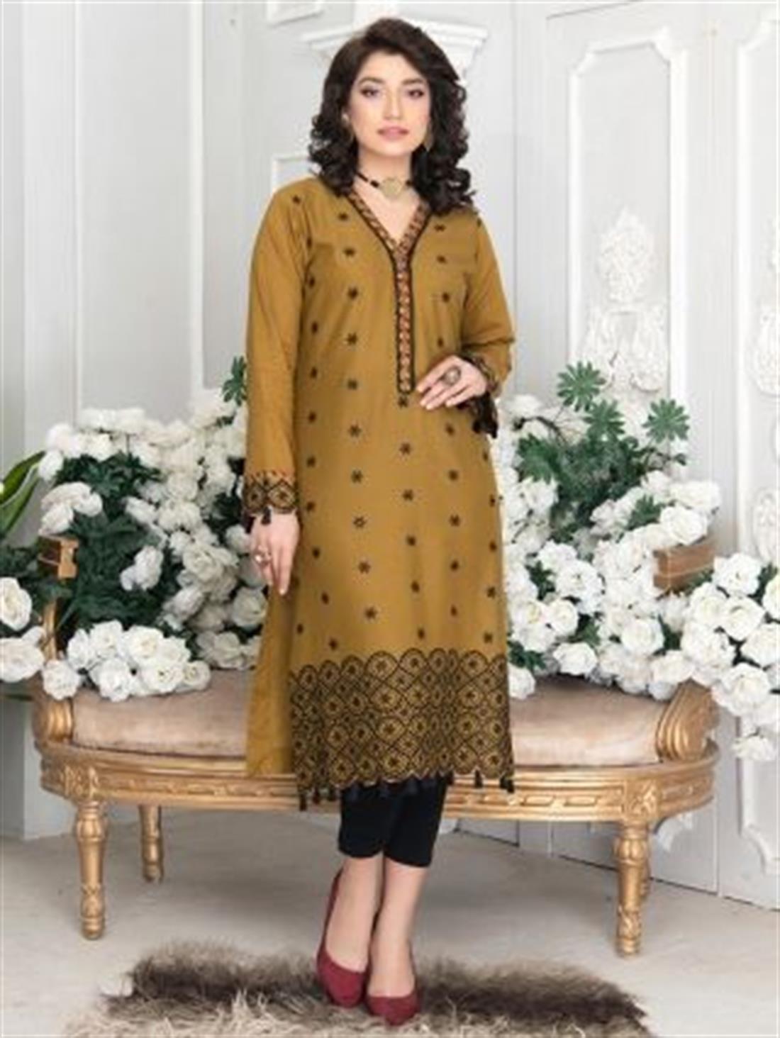 Mustard Embroidered Lawn Ladies Tunics and Kurta