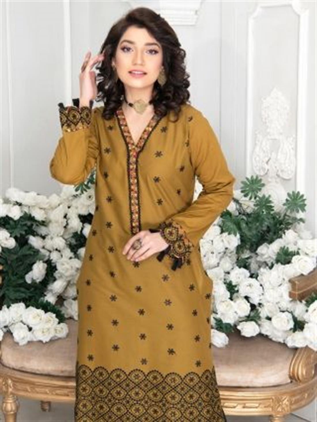 Mustard Embroidered Lawn Ladies Tunics and Kurta