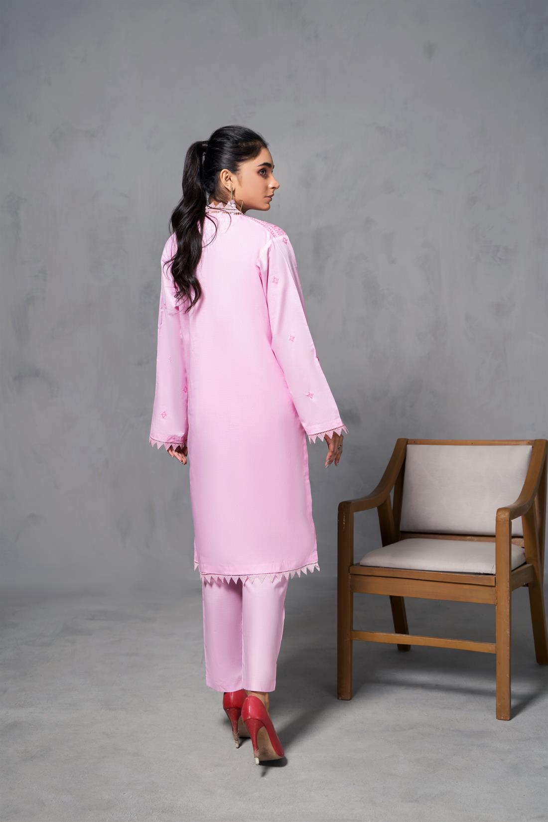 Light Pink Cotton Thread and Sequence Embroidered Kurta