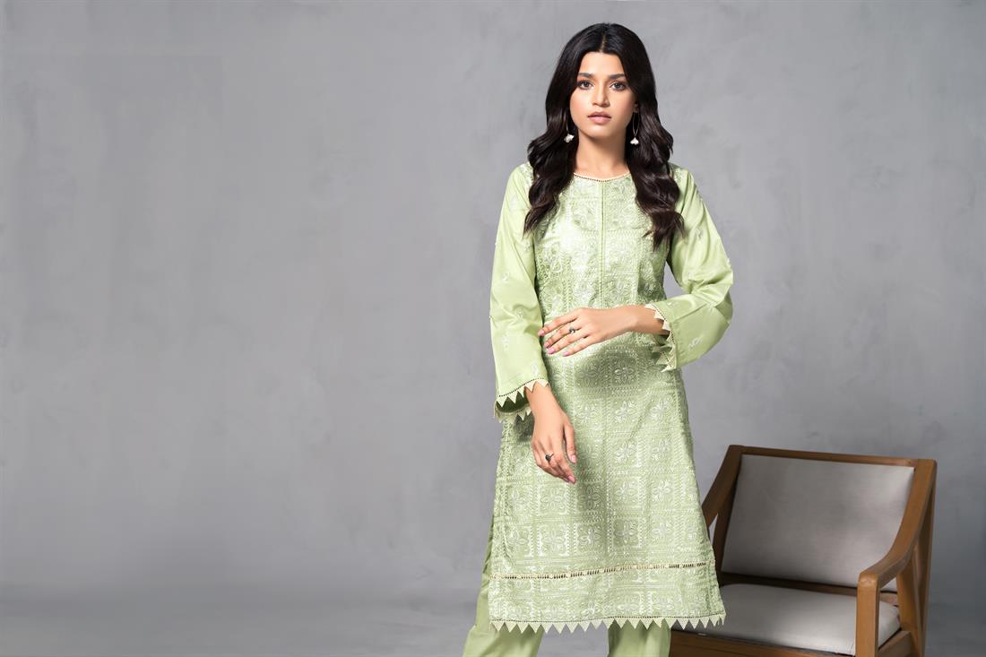 Mint Cotton Thread and Sequence Embroidered Kurta
