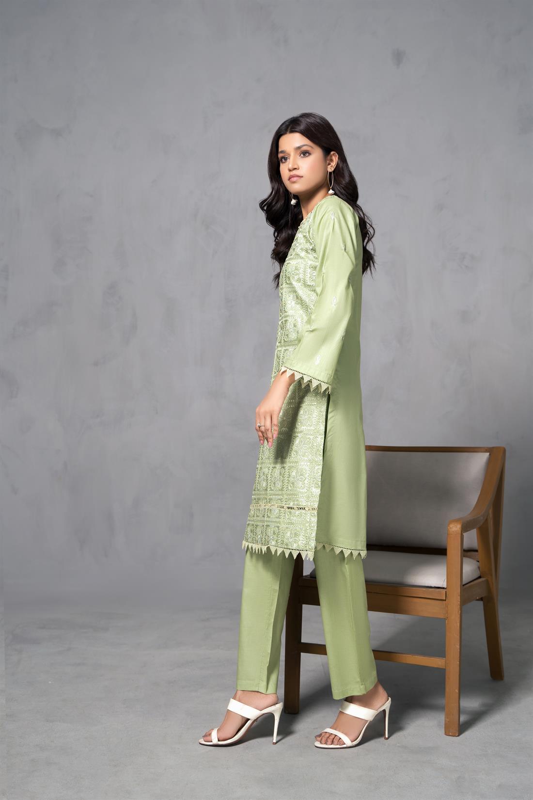 Mint Cotton Thread and Sequence Embroidered Kurta