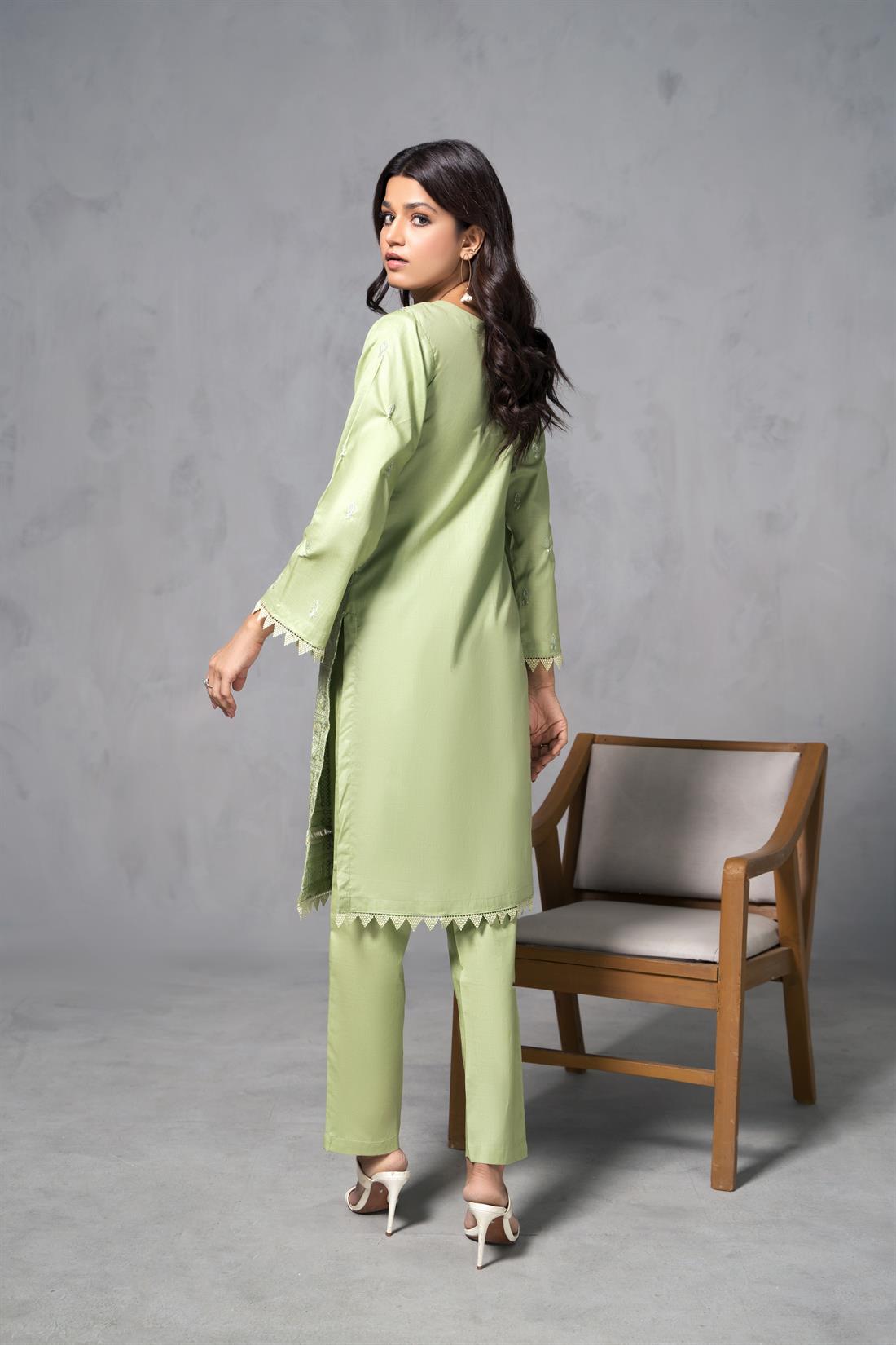 Mint Cotton Thread and Sequence Embroidered Kurta