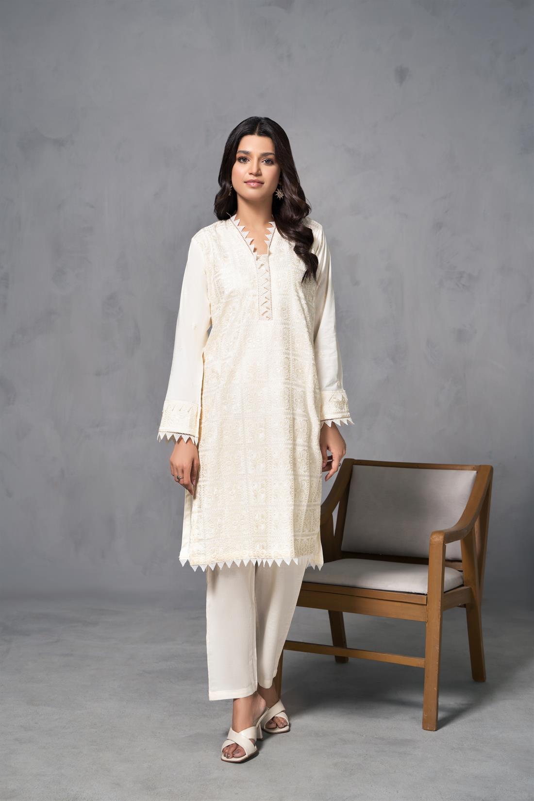 Cream Embroidered Cotton Ladies Tunics and Kurta