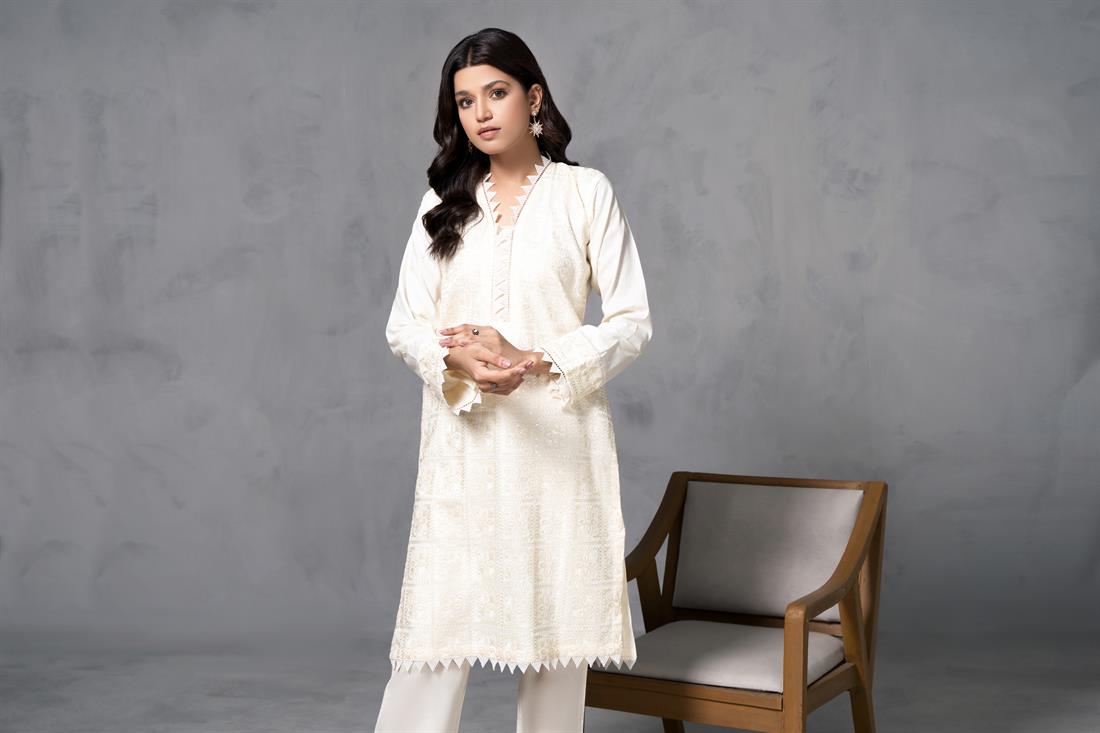 Cream Embroidered Cotton Ladies Tunics and Kurta