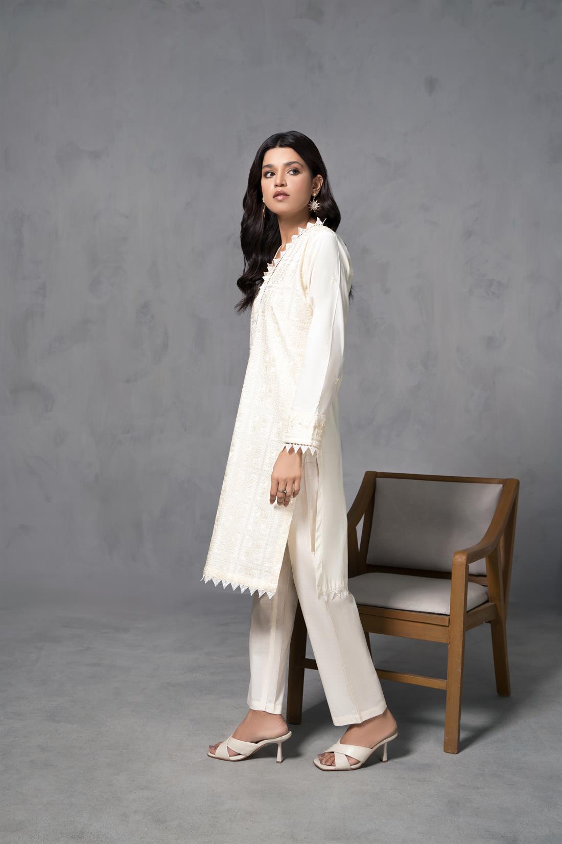 Cream Embroidered Cotton Ladies Tunics and Kurta