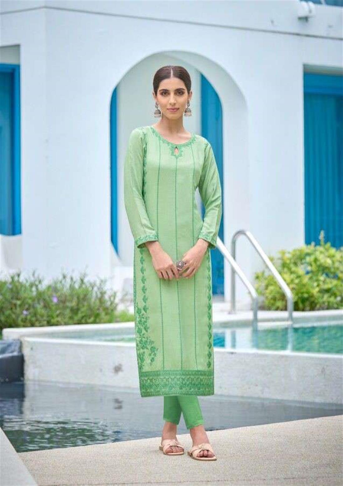 Mint Green Cotton 2 Piece-rayon Kurti with Bottom