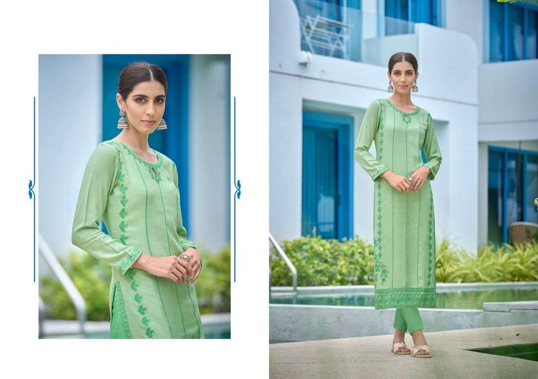 Mint Green Cotton 2 Piece-rayon Kurti with Bottom