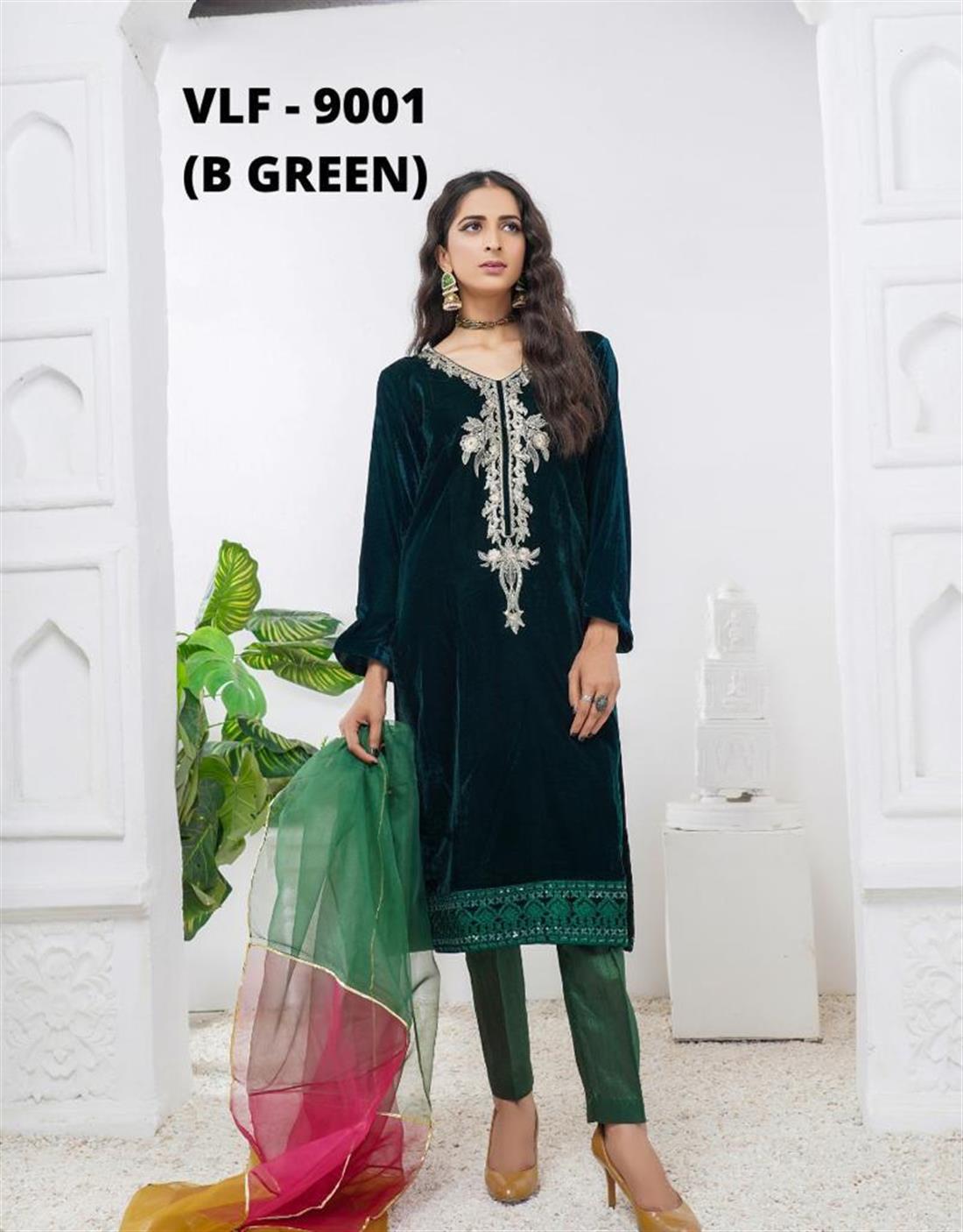 Bottle Green Velvet Kurta