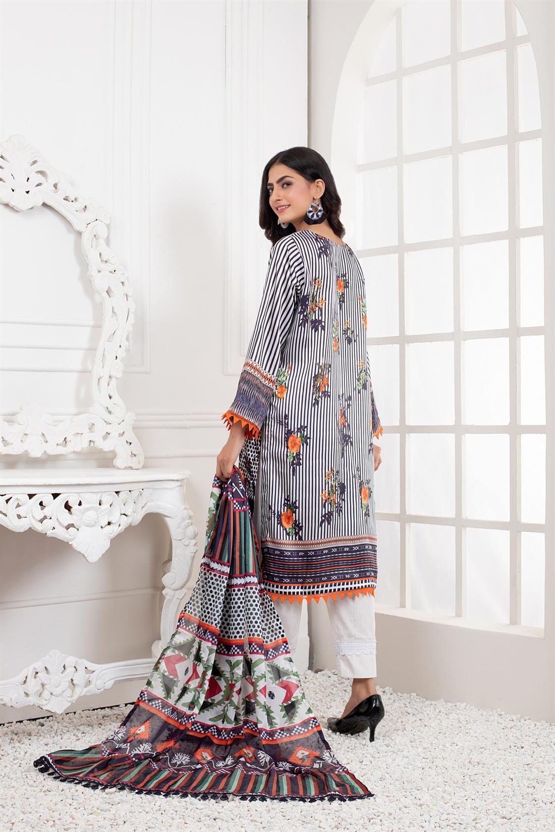 White & Multicolour Printed Charmeuse Silk Shirt & Duppatta
