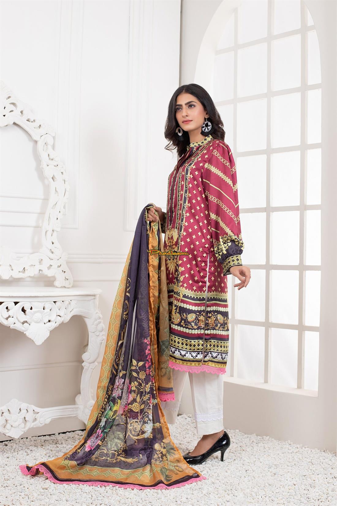 Multicolour Printed Charmeuse Silk Shirt & Duppatta