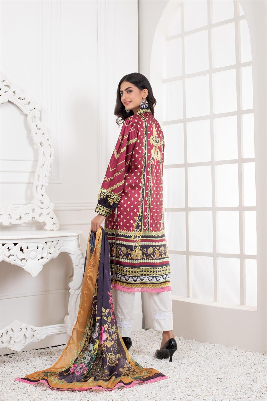 Multicolour Printed Charmeuse Silk Shirt & Duppatta