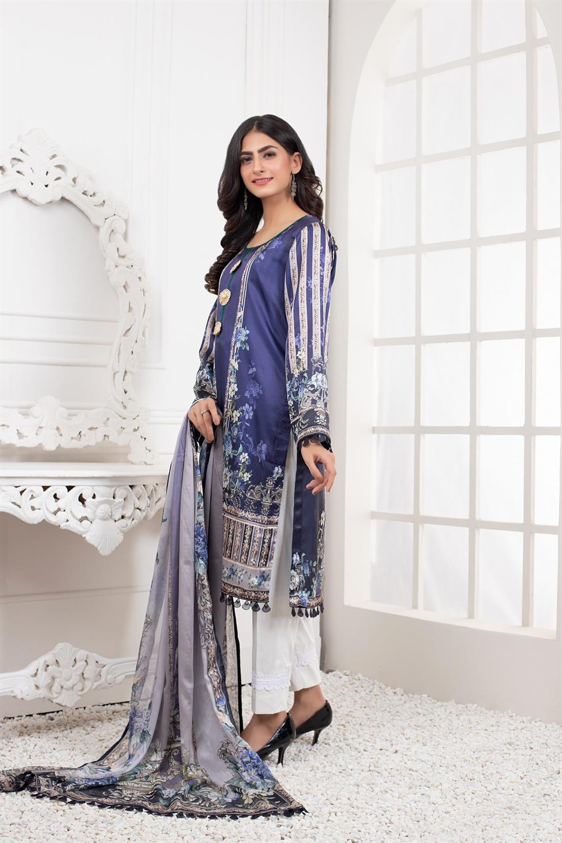 Navy & Blue Printed Silk Ladies Tunics and Kurta