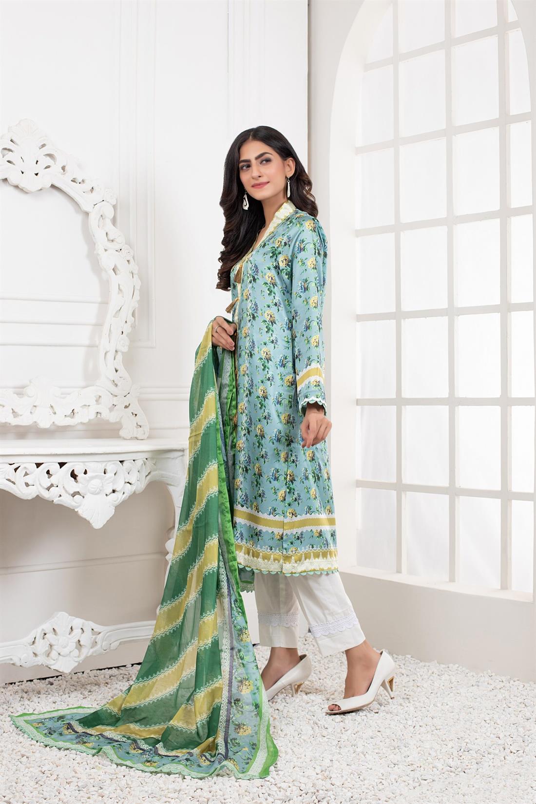 Mint & Multicolour Printed Silk Ladies Tunics and Kurta