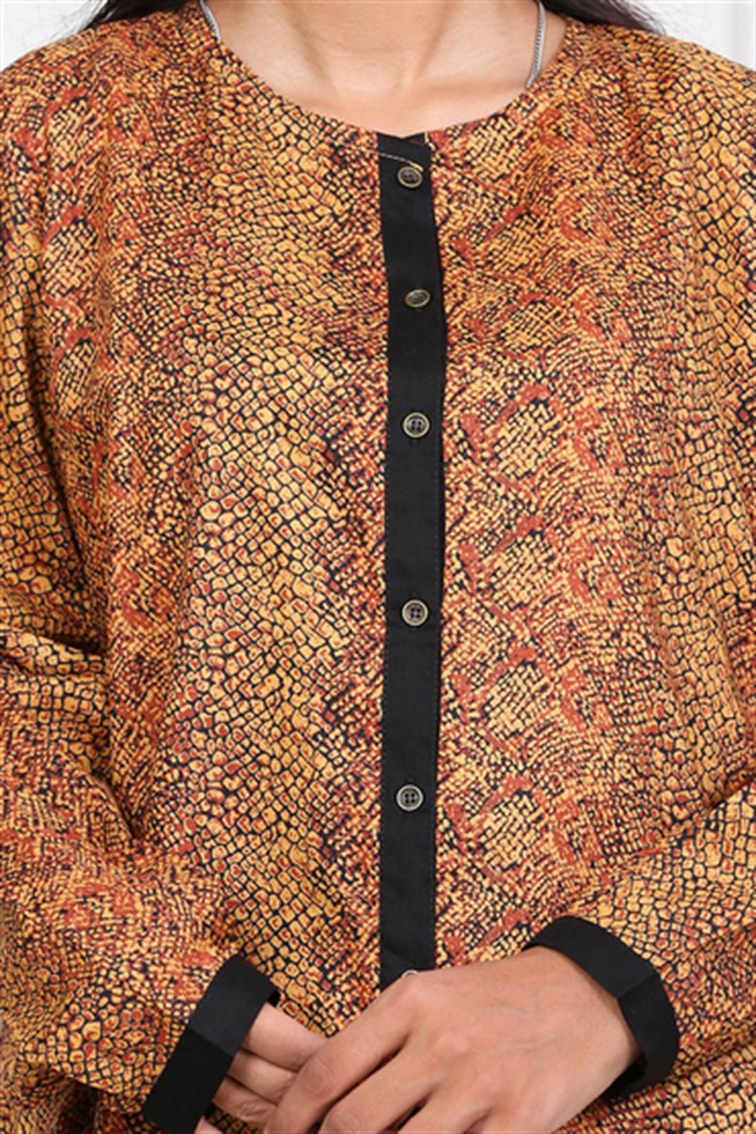 Golden Printed Brown Cambric Shirt with Full Sleeves