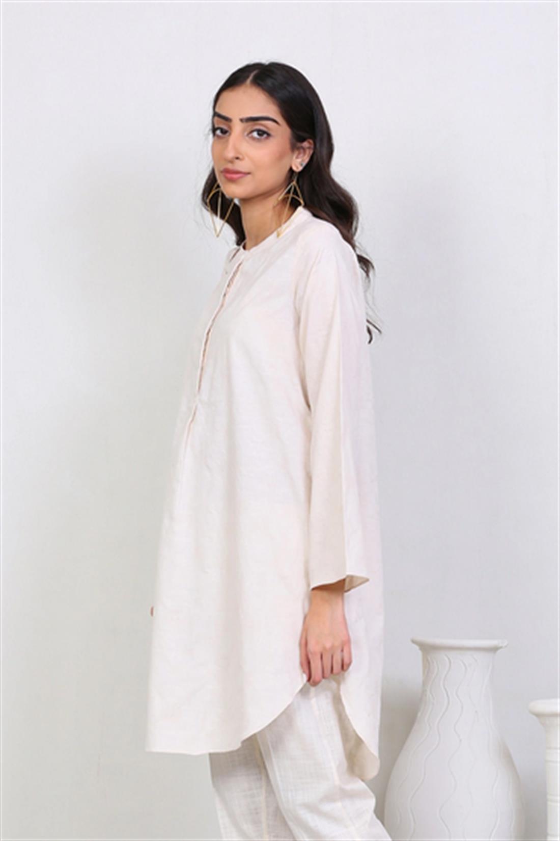 Off White Jacquard Shirt with Full Sleeves